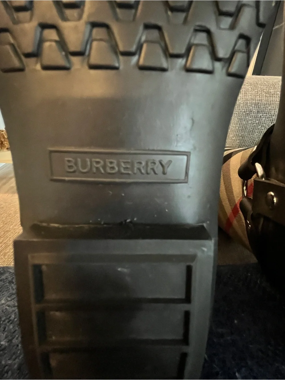 Burberry Plaid Rubber Rain Boots, Size 37